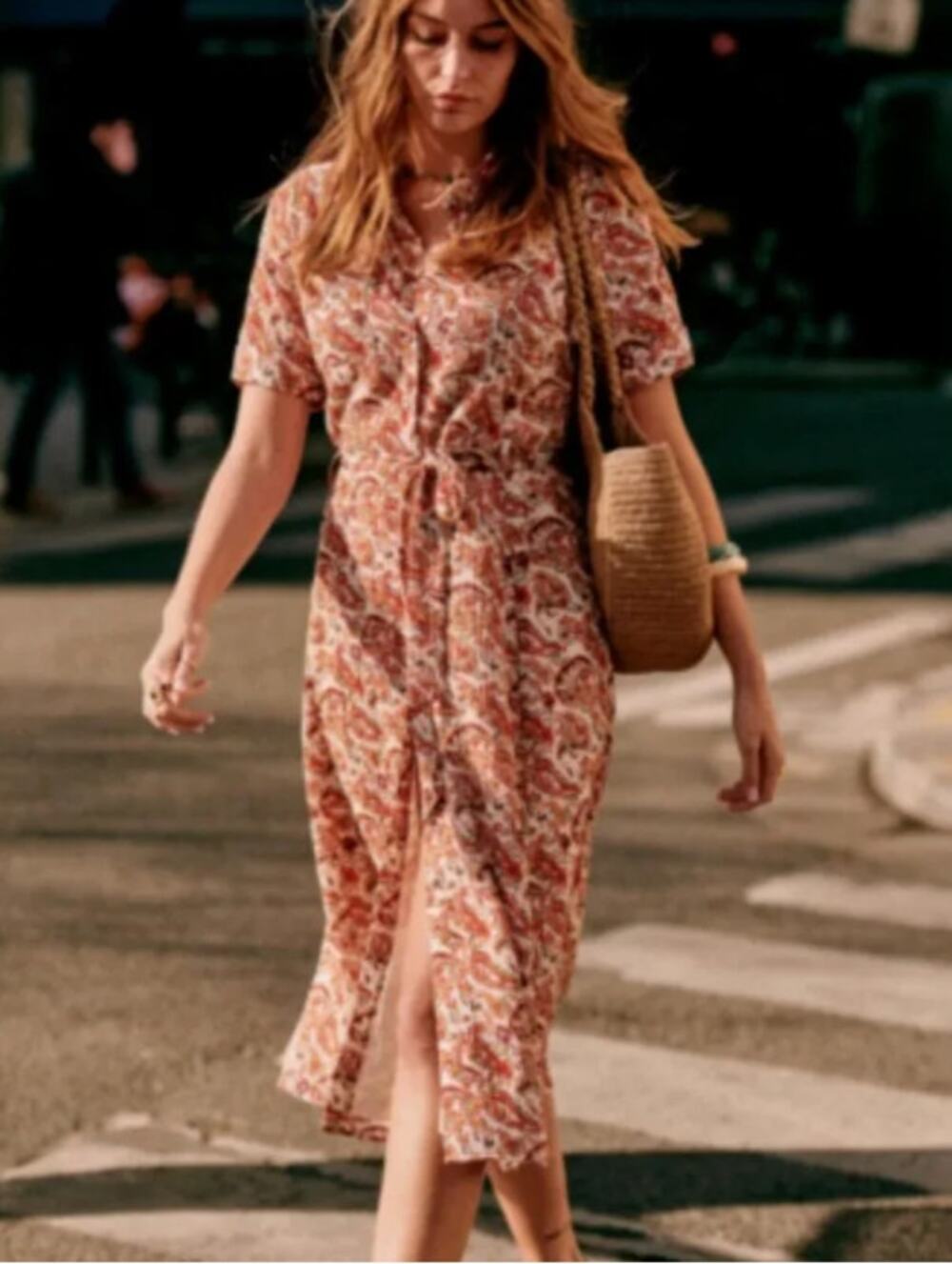 Sezane Adele Button Front Midi Dress in Paisley Riviera Womens New  Size 42